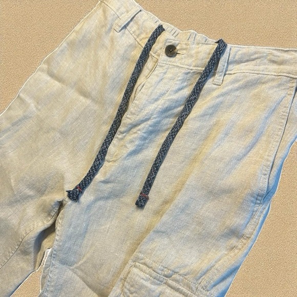 Men's Caribbean 100% Linen Cargo Pants 34x30 Beige Drawstring Waist Casual - Picture 1 of 7